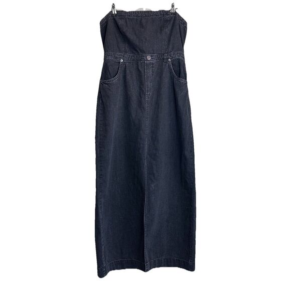 FREE PEOPLE dress Size 4 Black Denim Jean Strapless Midi Western Boho Festival - Picture 2 of 9